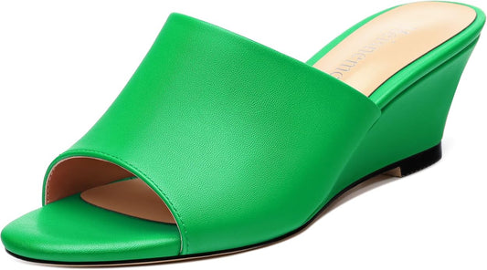 Wedge Sandals for Women Open Toe Wedge Heels Womens Matte High Heel Sandal Round Toe Heeled Wedge Sandals Slip on Casual shoes 2 inch