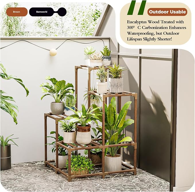 Bamworld Corner Plant Stand Indoor Outdoor Plant Shelf Small Plant Table | - Image 3