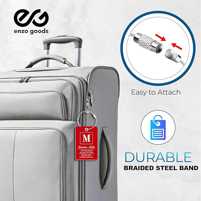 Personalized Luggage Tag | 4 Pack | Custom Luggage Tags for Suitcases | Kids Backpack Tag | 10 Color Options & Choose Font, Font Color