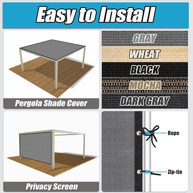 Amagenix 90% Shade Fabric 6'X 7' Gray Sun Shade Cloth - Image 4