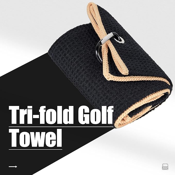 Mile High Life Tri-fold Golf Towel | Premium Microfiber Fabric | Waffle Pattern | with Heavy Duty Carabiner Clip | Golf Towel for Men and Women (Black/Yellow)