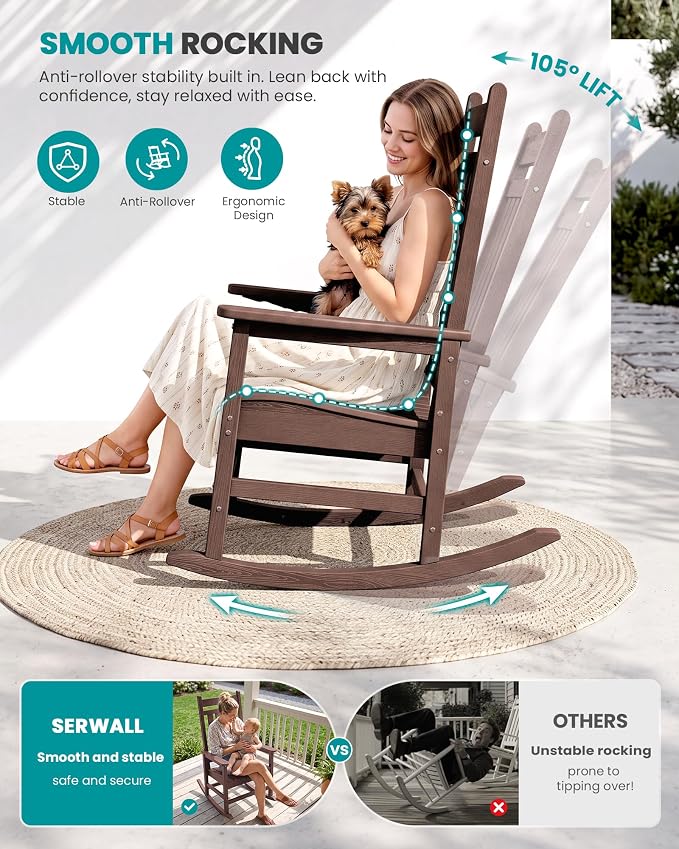 SERWALL Outdoor Rocking Chair Set of 2, Oversized Rocker - Image 3