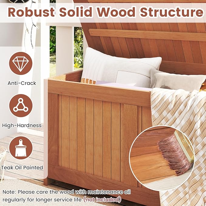 Tangkula 52 Gallon Wood Outdoor Storage Box, 3-in-1 Patio Storage Bench - Image 5