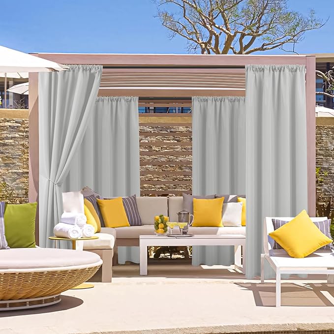 Outdoor Curtains for Patio Waterproof Rod Pocket 6 Pcs 54x84 Silver Grey | - Image 2
