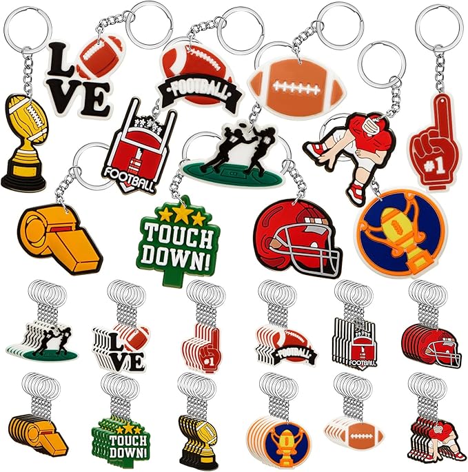 Batiyeer 36 Pack Football Keychains Bulk Party Favors Sports Ball Key Chains Funny Keyring Gifts for Women Men Birthday Supplies