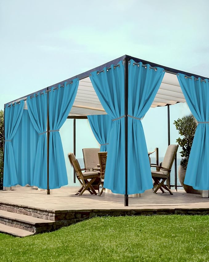 Grommet Outdoor Curtains for Patio Waterproof 8 Pcs 54x120 In Teal | by HolidayIdeas