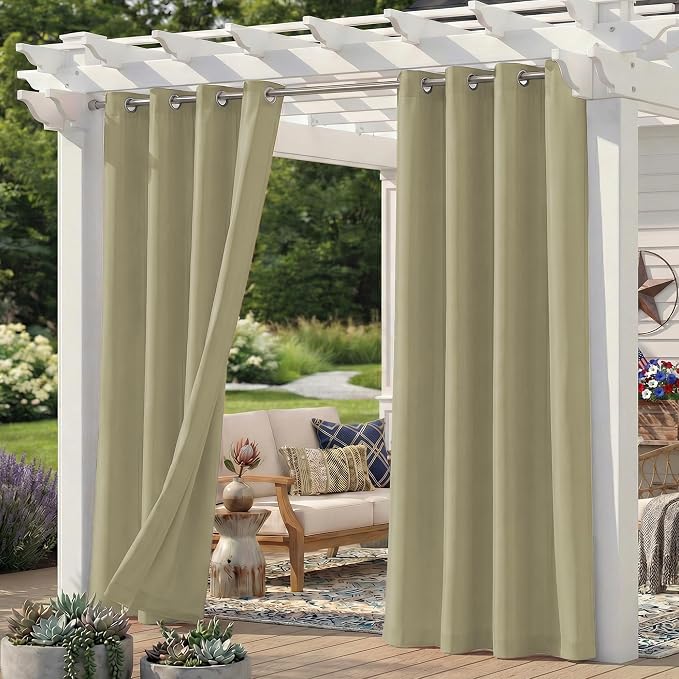 Set of 6 Outdoor Curtains for Patio Waterproof, Breathable Grommet Panels for by Sunshelf