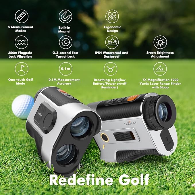 LAZYCAT Golf Rangefinder with Slope,1200 Yards Laser Range Finder Golfing Dimmable,Range Finder Golf 7X Magnification,Flag Lock Vibration,Measure Speed,Rechargeable with Magnet,Golf Gifts for Men