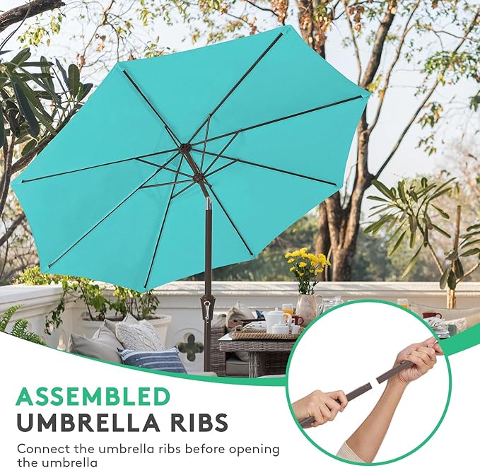 JEAREY 10 ft Outdoor Patio Umbrella w/Tilt and Crank, Turquoise | 8 Sturdy Ribs - Image 4