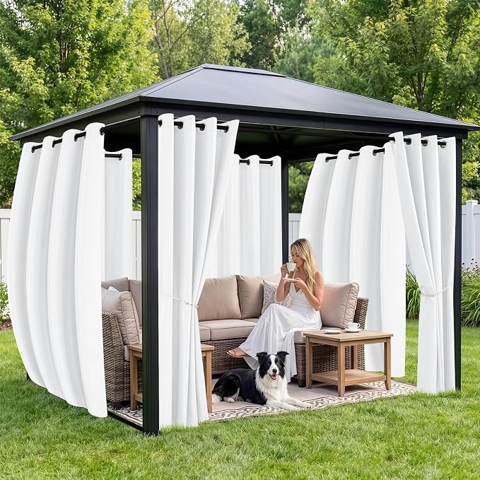 Outdoor Curtains for Patio Waterproof 6 Panels, Porch Sun Shade | Weatherproof - Image 4