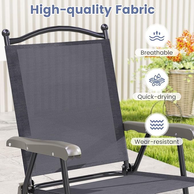 GIANTEX Set of 4 Patio Folding Chairs, Outdoor Patio Dining Chairs w/Armrest - Image 4