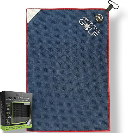 Magnetic 3-Stage Cleaning System Golf Towel - Microfiber Rag with Magnet for Golfcart Bags for Men and Women Golfers Accessories (Blue, 16" x 24" Stubby)