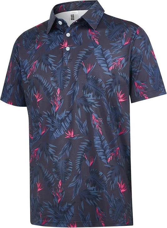 zeetoo Men's Polo Shirts Hawaiian Golf Polos Shirts Short Sleeve Performance Moisture Wicking Mens Golf Shirts