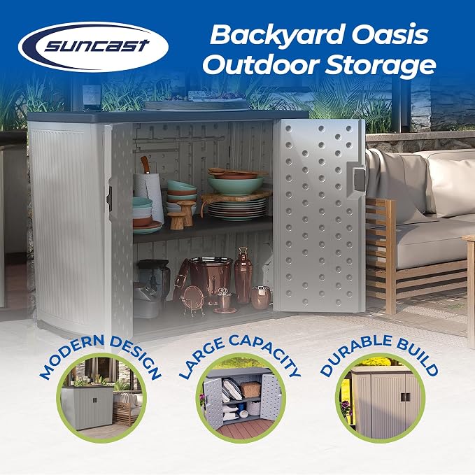 Suncast XL Outdoor Storage Cabinet, 130 Gal, Peppercorn Gray - Image 2
