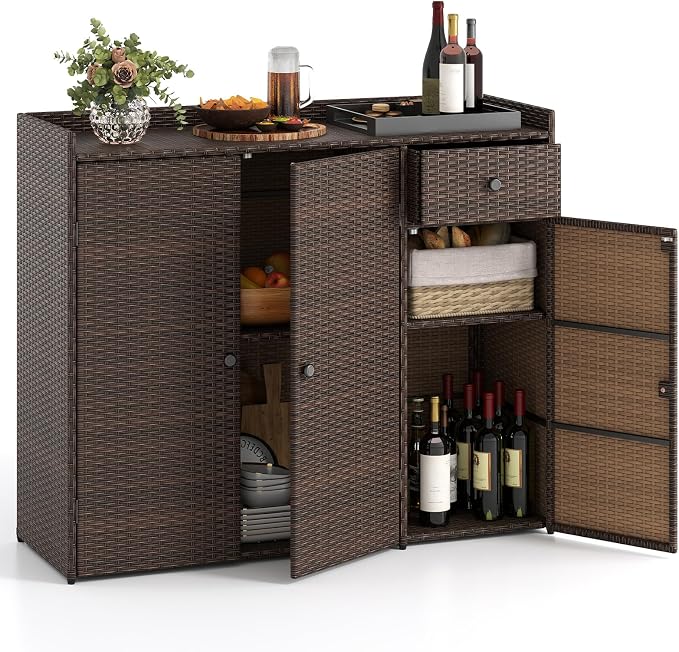 Tangkula Rattan Outdoor Storage Cabinet, Patiojoy Outdoor Cabinet by TANGKULA