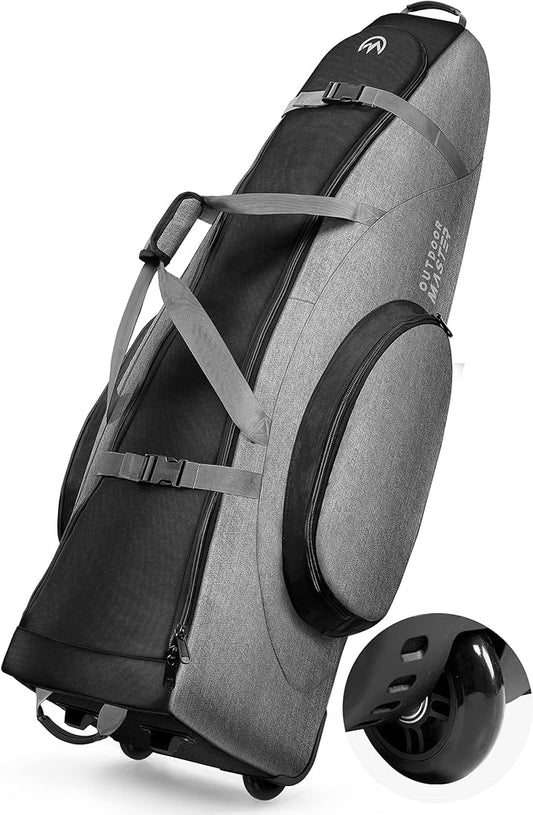 OutdoorMaster Padded Golf Travel Bag with Reinforced Wheels, 900D Heavy Duty Oxford Wear-Resistant and Waterproof Golf Travel Case, Soft-Sided Golf Club Bag, Shoes and Accessories Compartment