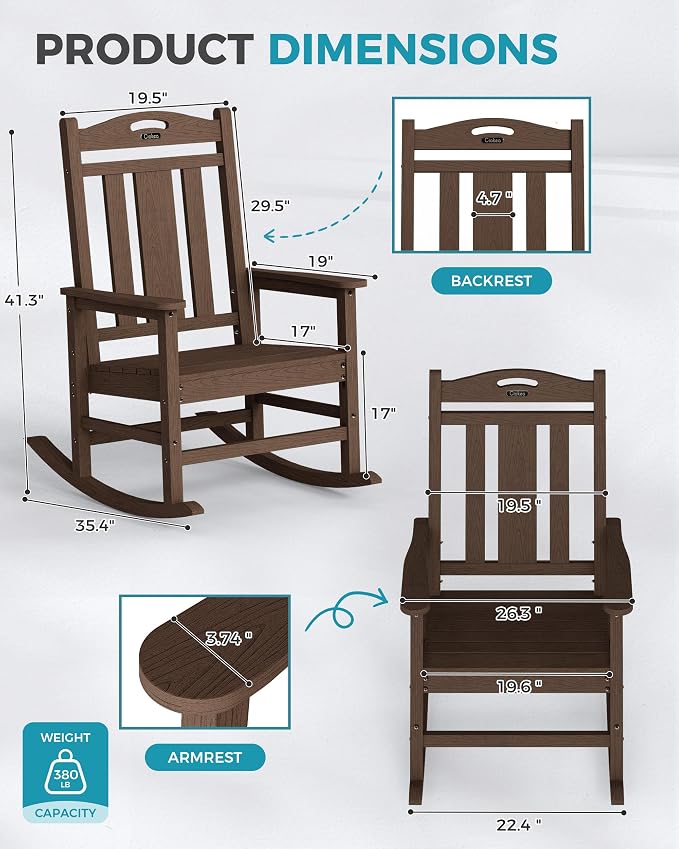 Oversized Outdoor Rocking Chairs Set of 4, 380lbs Heavy-Duty Large Patio Rocker - Image 2