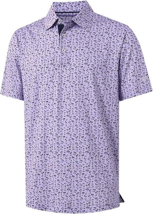 M MAELREG Mens Golf Shirt Short Sleeve Dry Fit Print Moisture Wicking Performance Patterns Collared Polo Shirt