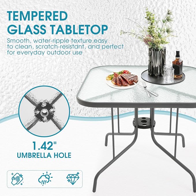 Patio Dining Table for 4 with Umbrella Hole | Outdoor 5 Piece Dining Set 36" x - Image 5