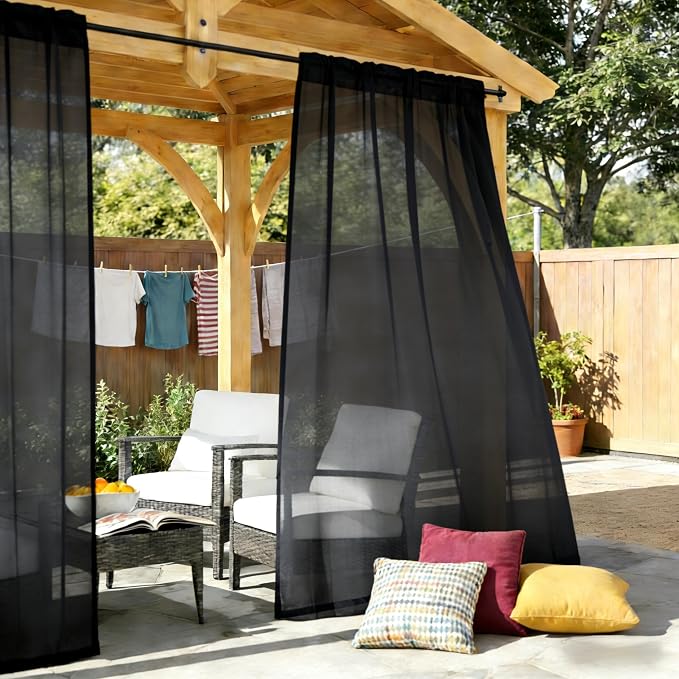 Outdoor Sheer Curtains for Patio Waterproof, 2 Panels Rod Pocket Indoor/Outdoor - Image 2