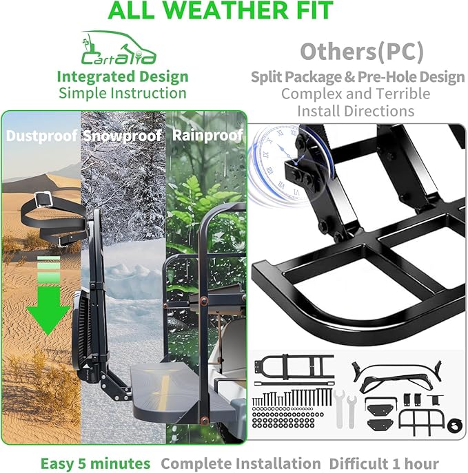 Golf Cart Bag Holder Bracket Upgraded Metal Attachment for 2+2 Rear Seat with 1 Inch Square Rail Golf Cart, No Drilling Required Golf Bag Rack for EZGO Club Car Yamaha Included All Hardware