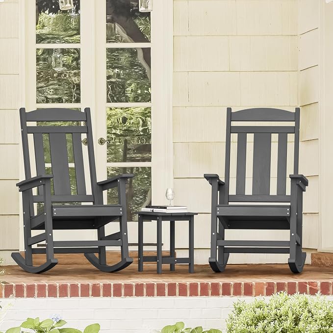 LUE BONA Outdoor Rocking Chairs Set, HDPS Poly Porch Rockers - Image 2