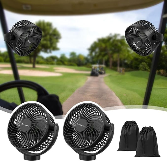 2-Pack Magnetic Golf Cart Fan Rechargeable, 12000mAH Battery Operated Portable Fan with 3 Speeds, LED Lantern, Magnetic Base, Suitable for EZGO Club Car Yamaha, Golf Cart & Cruise Ship Accessories