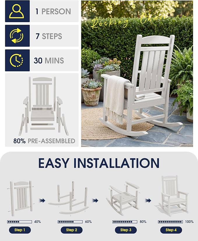 Oversized Outdoor Rocking Chairs Set of 2, HDPE Porch Rocker - Image 7