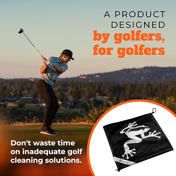 Frogger Amphibian 2-in-1 Golf Towel with Wet and Dry Technology, Navy Seals, Premium Golf Bag Accessory with Carabiner Clip, Ultra Absorbent, for Golf Dads