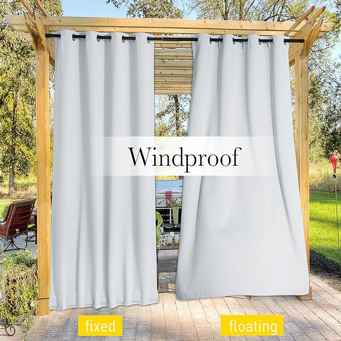 NICETOWN Outdoor Curtains Waterproof Fixed Bottom W52xL95 Greyish White | - Image 8