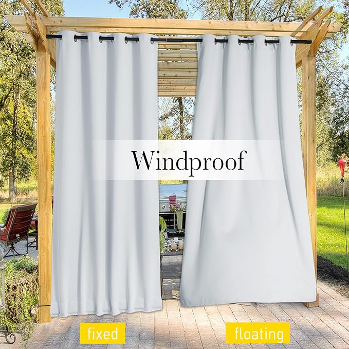 NICETOWN 2 Panels Thermal Outdoor Curtains Windproof W52xL72 Greyish White | - Image 6