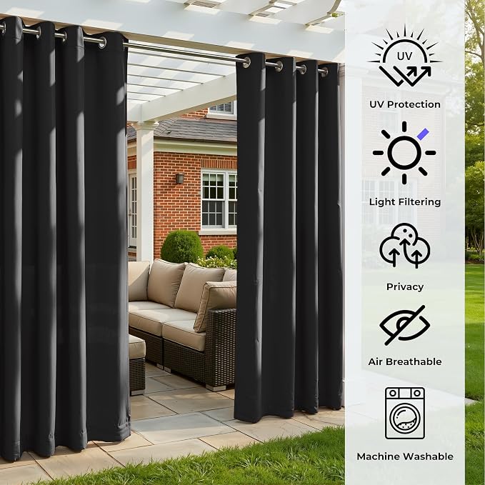 Set of 2 Outdoor Curtains for Patio Waterproof, Breathable Grommet Panels for - Image 4