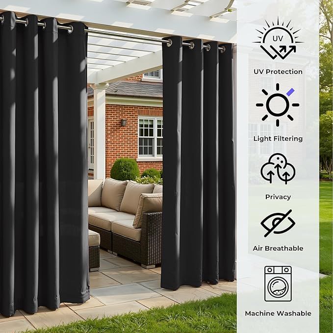 Set of 2 Outdoor Curtains for Patio Waterproof, Breathable Grommet Panels for - Image 4