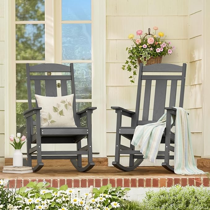 LUE BONA Outdoor Rocking Chairs Set of 2, Weather Resistant HDPS Poly Rocker by LUEBONA