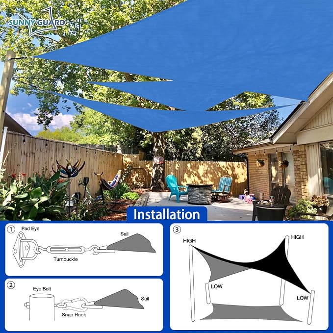 SUNNY GUARD 12' x 12' x 12' Triangle Shade Sail 95% UV Block Outdoor Canopy | - Image 5