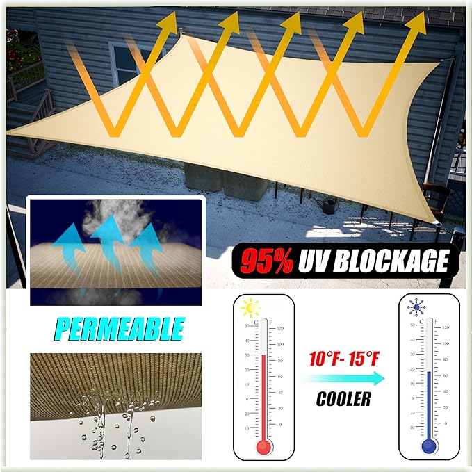 Amgo Custom Size 10' x 12' x 15.6' Sand Beige Right Triangle Sun Shade Sail - Image 2