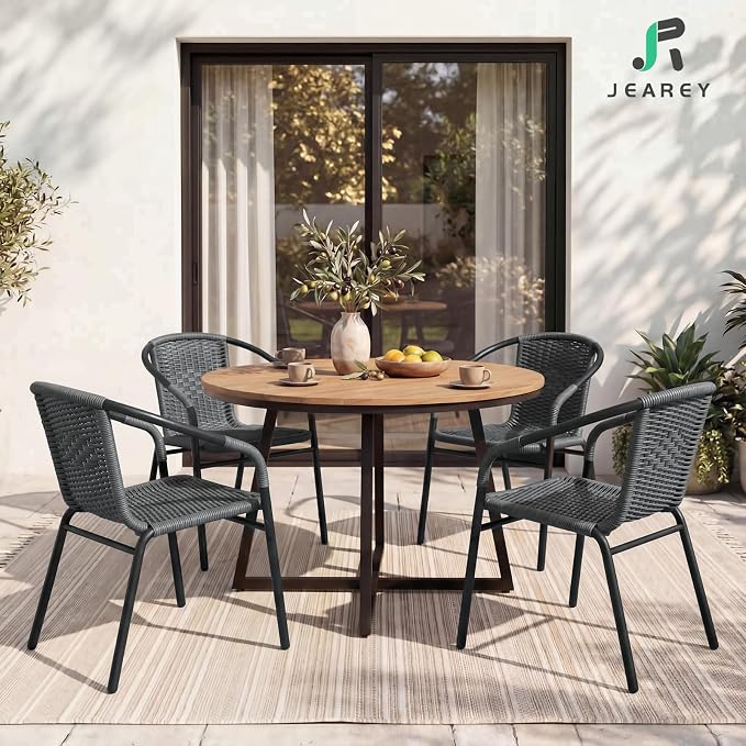 JEAREY Outdoor Patio Rattan Dining Chairs Set of 4, All Weather Stackable - Image 2