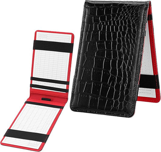Premium Leather Golf Scorecard Holder, Score Card Holder Yardage Book Cover with Built-in Pencil Loop Black 6.9x4.3in