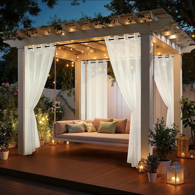 MIULEE Ivory Outdoor Curtain for Patio Waterproof 4 Panels 54 x 84 Inch | - Image 5