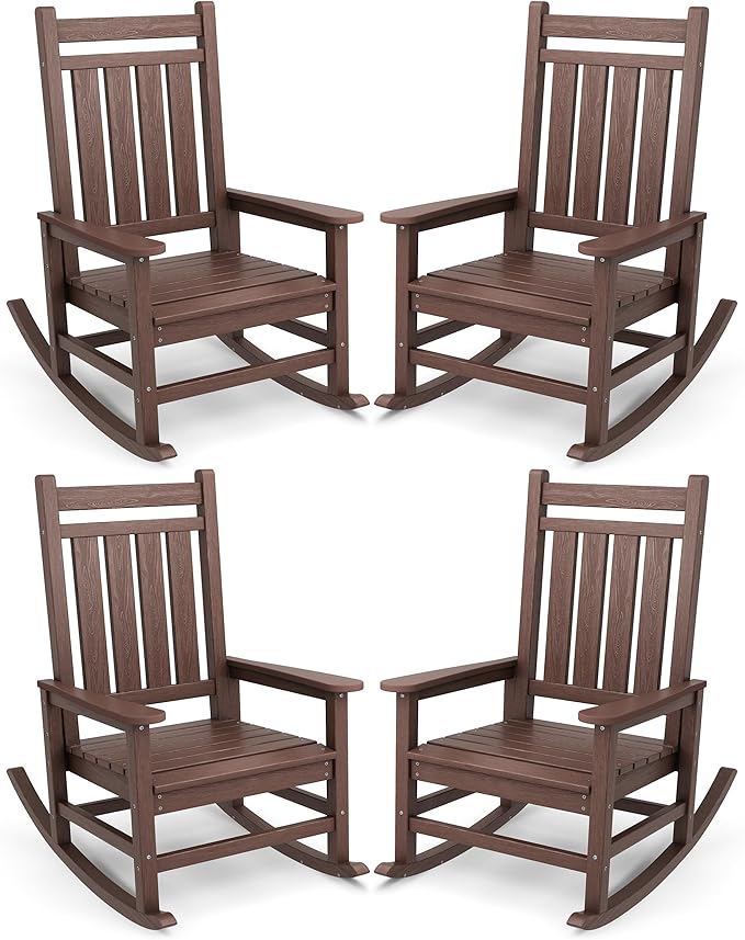 SERWALL Outdoor Rocking Chair Set of 4, HDPE Rocker by SERWALL
