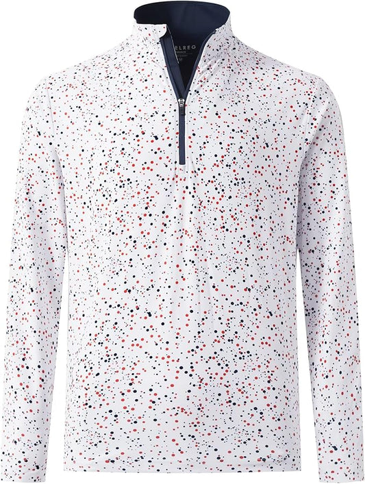 M MAELREG Quarter Zip Golf Pullover Men Dry Fit Long Sleeve Performance Wicking 1/4 Zip Full Print Pullover Mens Sweatshirt