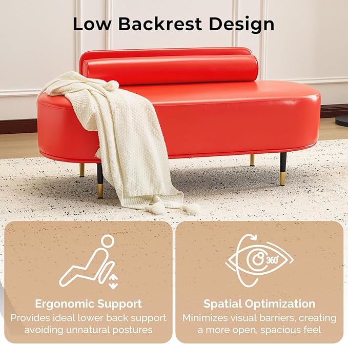 OmySalon Waiting Room Bench with Low Back, 53.5" Office Guest Chair, Faux Leather Upholstered Reception Seating, Lobby Bench for Beauty Salon Barbershop Airport Bank Hall Room Conference