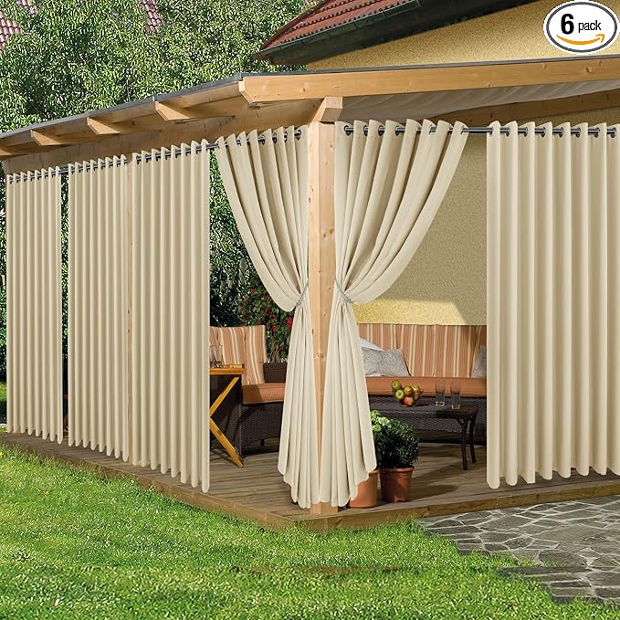 Extra Wide Outdoor Curtains for Patio Waterproof 6 Pcs 110x95 Inch Cream | by HolidayIdeas