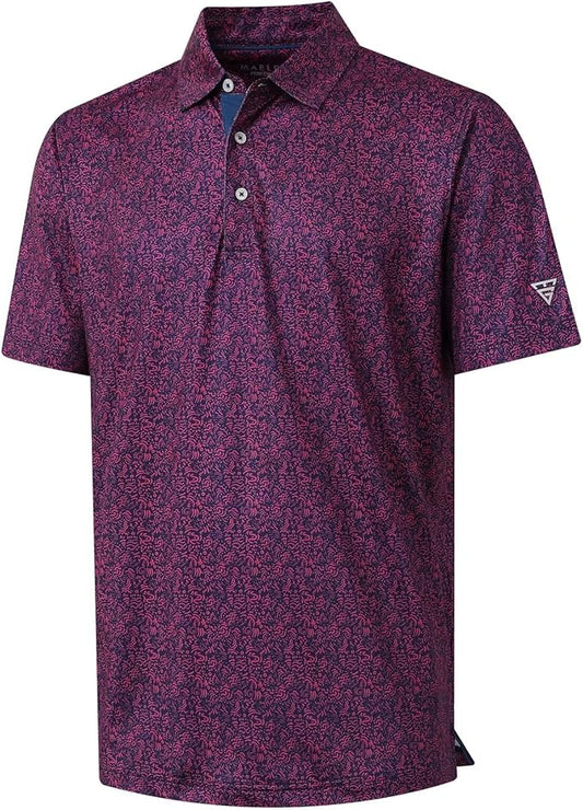 M MAELREG Mens Golf Shirt Short Sleeve Dry Fit Print Moisture Wicking Performance Patterns Collared Polo Shirt