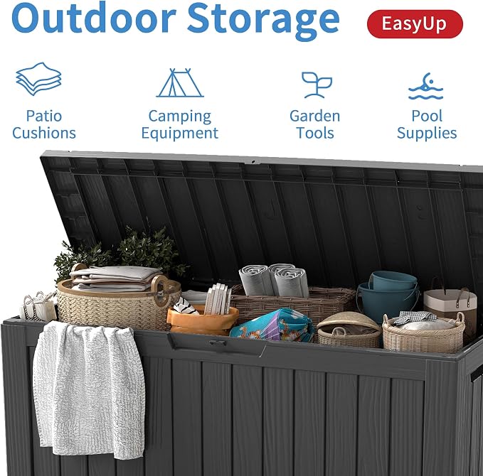 Outdoor Storage Box 100 Gallon Waterproof Resin Deck Boxes Black | UV-Resistant - Image 8