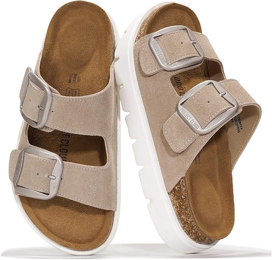 Project Cloud Genuine Leather Platform Sandals Women Footwear - Wedge Chunky Sandals Womens sandals with Memory Foam Insole and Cork Footbed (GREECECHUNKY)