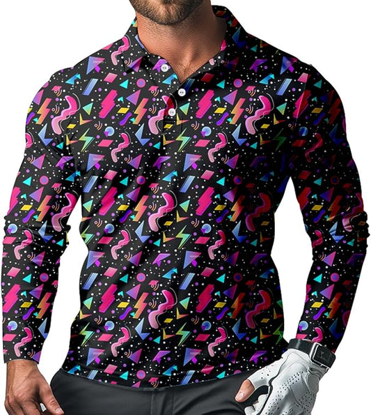 Men's Long Sleeve Golf Shirt Quick Dry 3 Button Work Fishing Outdoor Casual Collar Shirt