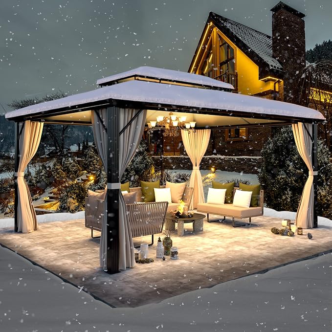 12'x16' Hardtop Gazebo, Outdoor Polycarbonate Double Roof Canopy, Aluminum - Image 2
