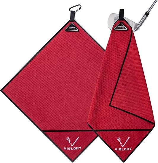 Magnetic Golf Towel for Bag 18" x 18" with Clip Exclusive Cleaning Pocket Microfiber Waffle Ultra Absorbent Club Ball Cleaner Essential Golf Accessories and Gifts for Men Women(Red 1 Pack)