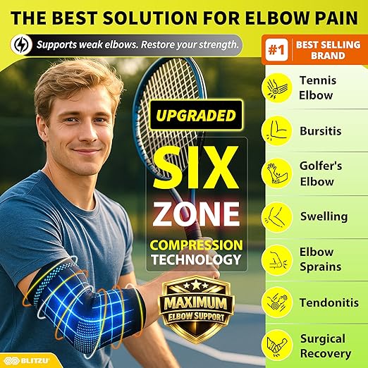 BLITZU Elbow Compression Sleeve for Tendonitis 2 Pack, Tennis Elbow Brace Support for Men and Women Golfers Elbow Pain Relief, Arthritis, Bursitis, Arm Brace for Workout, Weightlifting Purple M
